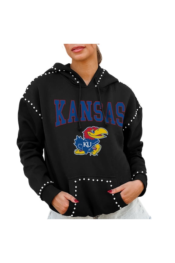 Women's Gameday Couture  Black Kansas Jayhawks Studded Pullover Hoodie