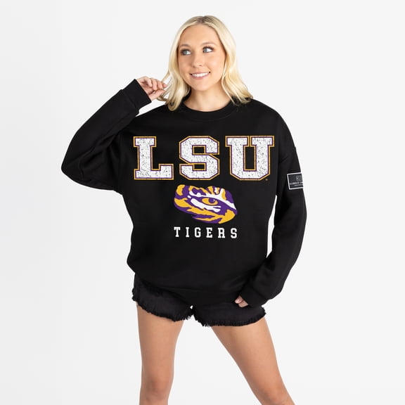Women's Gameday Couture Black LSU Tigers Oversized Level Up Black Label Premium Sweatshirt