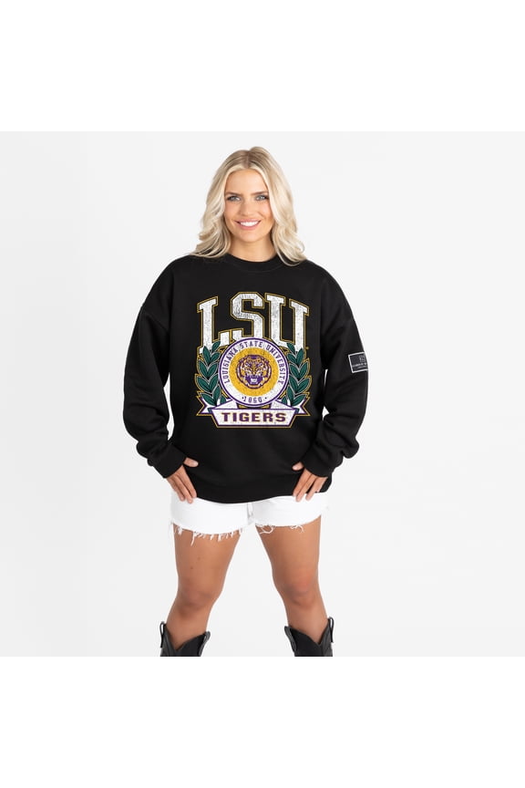 Women's Gameday Couture Black LSU Tigers Oversized Victory Lane Black Label Premium Sweatshirt