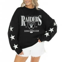 Women's Gameday Couture Black Las Vegas Raiders Rhinestone Star Sleeve Settle the Score Oversized Tri-Blend Pullover