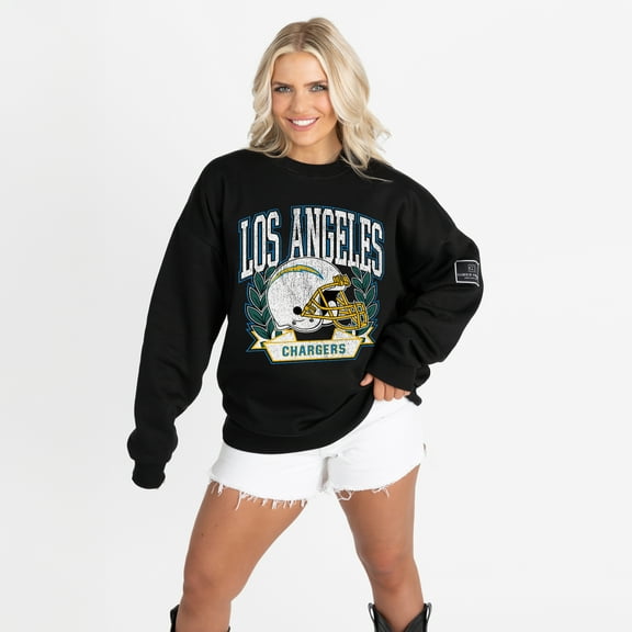 Women's Gameday Couture Black Los Angeles Chargers Oversized Victory Lane Black Label Premium Fleece Sweatshirt