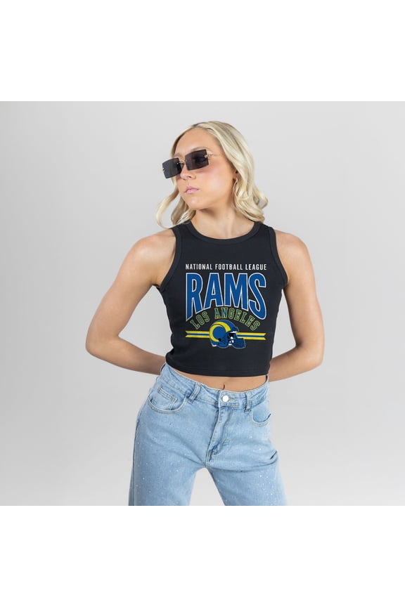 Women's Gameday Couture Black Los Angeles Rams Mic Drop Essential Ribbed Crop Tank Top
