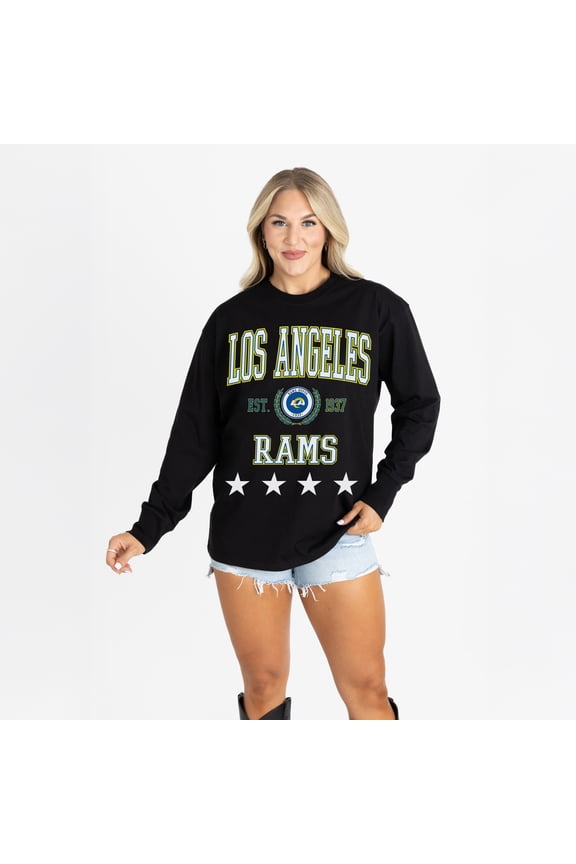 Women's Gameday Couture Black Los Angeles Rams Oversized Everyday Star Long Sleeve T-Shirt