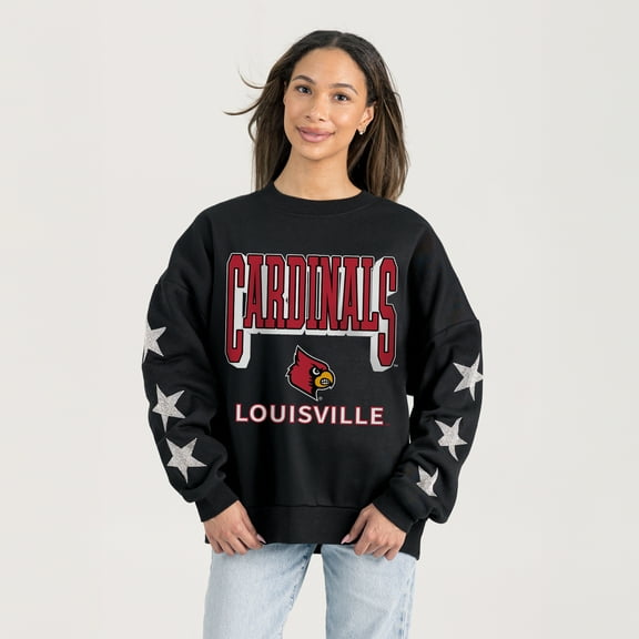 Women's Gameday Couture  Black Louisville Cardinals Pure Victory Relaxed Rhinestone Pullover Sweatshirt