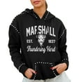 thumbnail image 1 of Women's Gameday Couture  Black Marshall Thundering Herd Studded Pullover Hoodie, 1 of 2