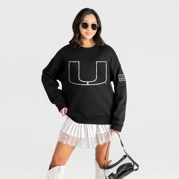 Women's Gameday Couture Black Miami Hurricanes Bold Move Black Label Premium Drop Shoulder Sweatshirt