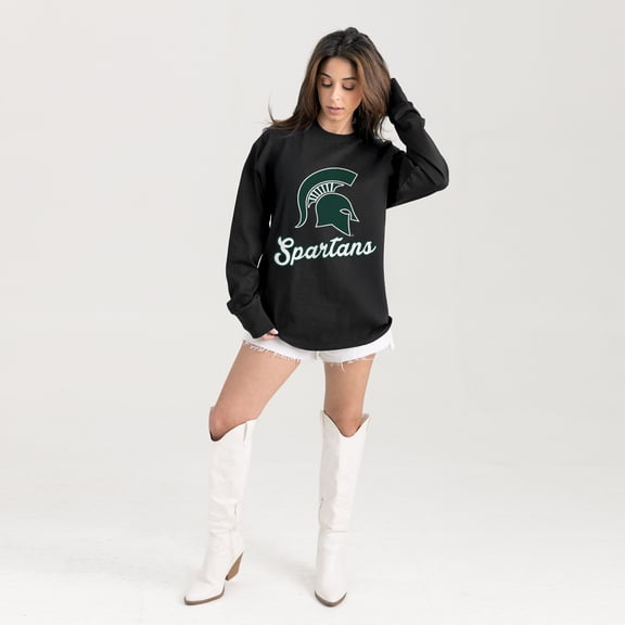 Women's Gameday Couture Black Michigan State Spartans Oversized Honor Roll Long Sleeve T-Shirt