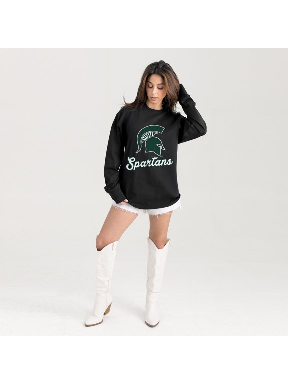 Women's Gameday Couture Black Michigan State Spartans Oversized Honor Roll Long Sleeve T-Shirt