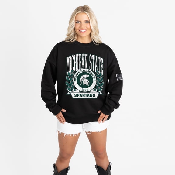 Women's Gameday Couture Black Michigan State Spartans Oversized Victory Lane Black Label Premium Sweatshirt