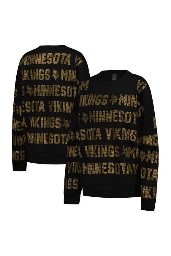 Women's Gameday Couture Black Minnesota Vikings Oversized Hype Era Rhinestone Text Sweatshirt
