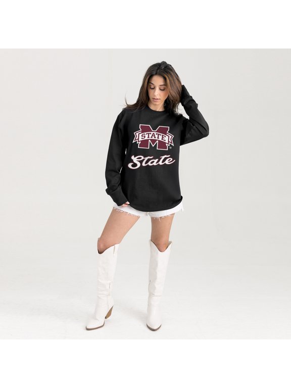 Women's Gameday Couture Black Mississippi State Bulldogs Oversized Honor Roll Long Sleeve T-Shirt