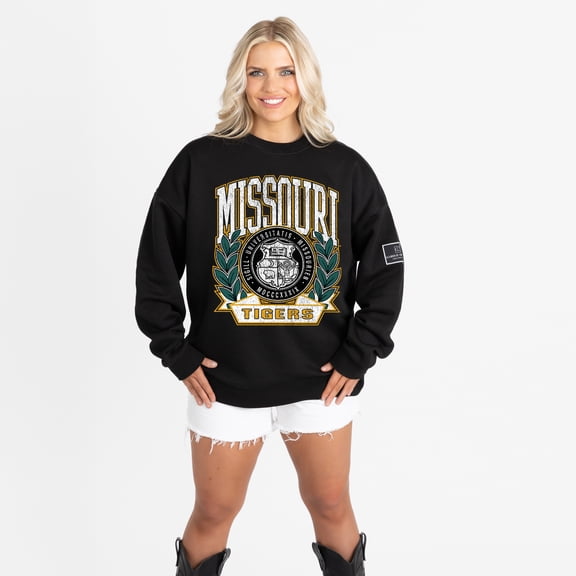 Women's Gameday Couture Black Missouri Tigers Oversized Victory Lane Black Label Premium Sweatshirt