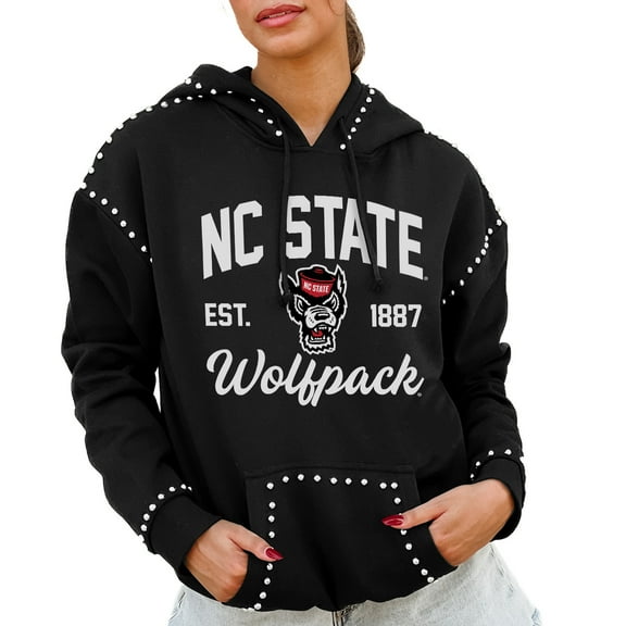 Women's Gameday Couture Black NC State Wolfpack Studded Pullover Hoodie