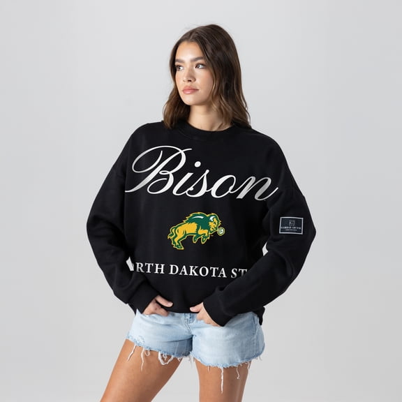 Women's Gameday Couture Black NDSU Bison Oversized Legacy Club Black Label Premium Fleece Sweatshirt