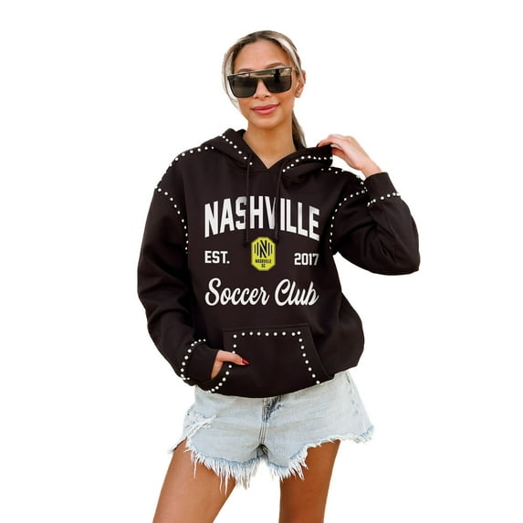 Women's Gameday Couture Black Nashville SC Catch the Vibe Studded Pullover Hoodie