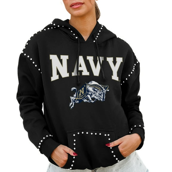 Women's Gameday Couture  Black Navy Midshipmen Studded Pullover Hoodie