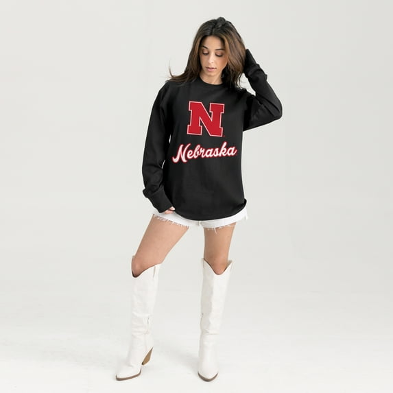 Women's Gameday Couture Black Nebraska Huskers Oversized Honor Roll Long Sleeve T-Shirt