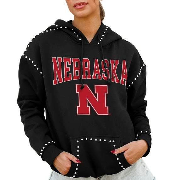 Women's Gameday Couture Black Nebraska Huskers Studded Pullover Hoodie
