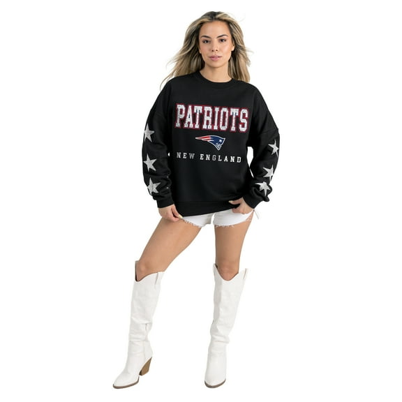 Women's Gameday Couture  Black New England Patriots Velocity Relaxed Rhinestone Pullover Sweatshirt