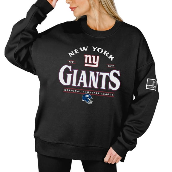 Women's Gameday Couture Black New York Giants Oversized Players Only Black Label Pullover Sweatshirt