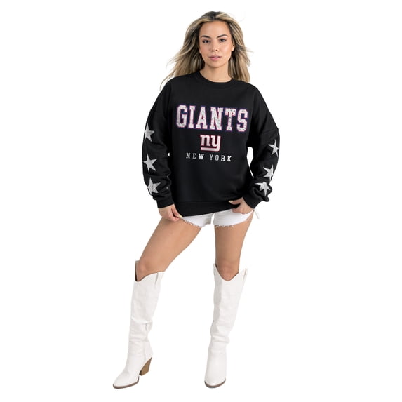 Women's Gameday Couture Black New York Giants Velocity Relaxed Rhinestone Pullover Sweatshirt