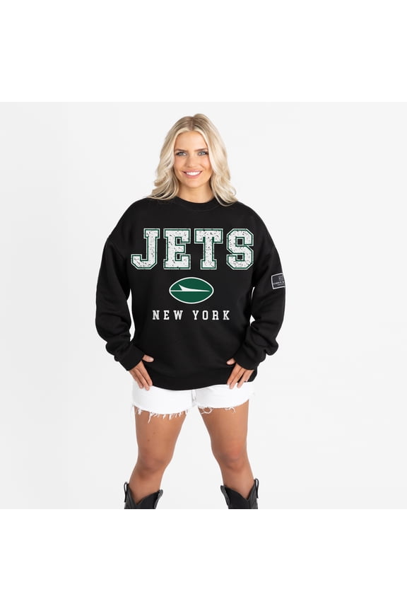 Women's Gameday Couture Black New York Jets Oversized Level Up Black Label Premium Fleece Sweatshirt