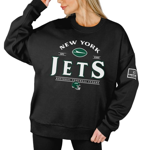 Women's Gameday Couture Black New York Jets Oversized Players Only Black Label Pullover Sweatshirt