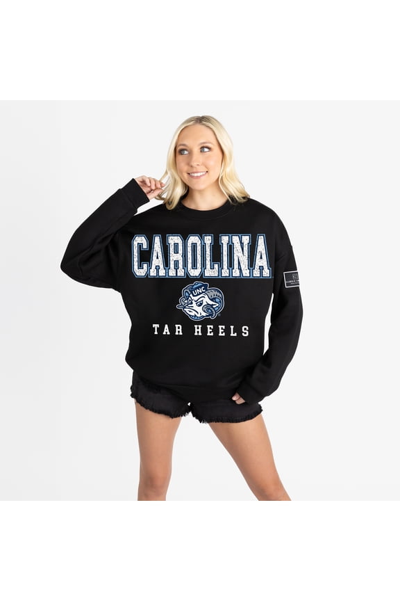 Women's Gameday Couture Black North Carolina Tar Heels Oversized Level Up Black Label Premium Sweatshirt