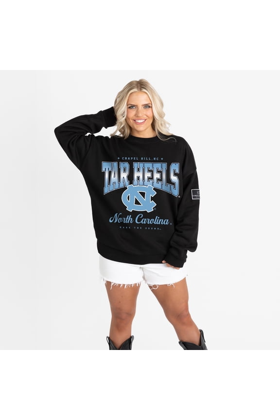 Women's Gameday Couture Black North Carolina Tar Heels Oversized Powerhouse Play Black Label Premium Fleece Sweatshirt