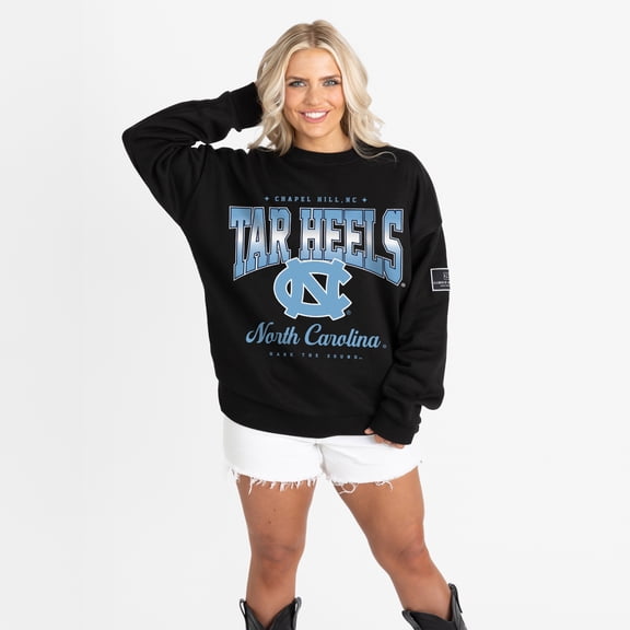 Women's Gameday Couture Black North Carolina Tar Heels Oversized Powerhouse Play Black Label Premium Fleece Sweatshirt