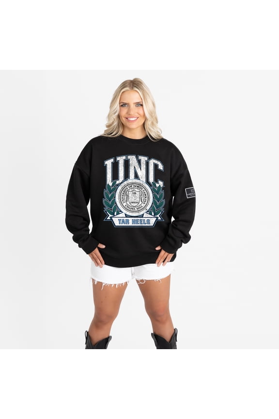 Women's Gameday Couture Black North Carolina Tar Heels Oversized Victory Lane Black Label Premium Sweatshirt