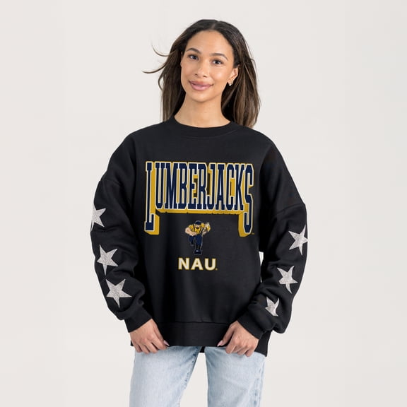 Women's Gameday Couture  Black Northern Arizona Lumberjacks Pure Victory Relaxed Rhinestone Pullover Sweatshirt