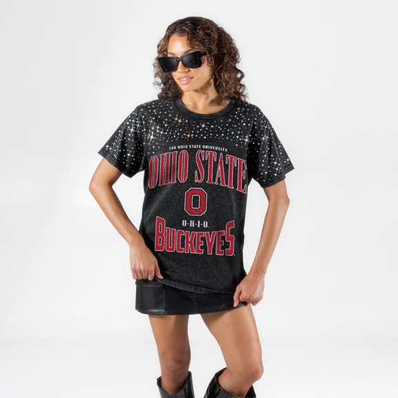 Women's Gameday Couture Black Ohio State Buckeyes In the Zone Washed Micro Rhinestone T-Shirt