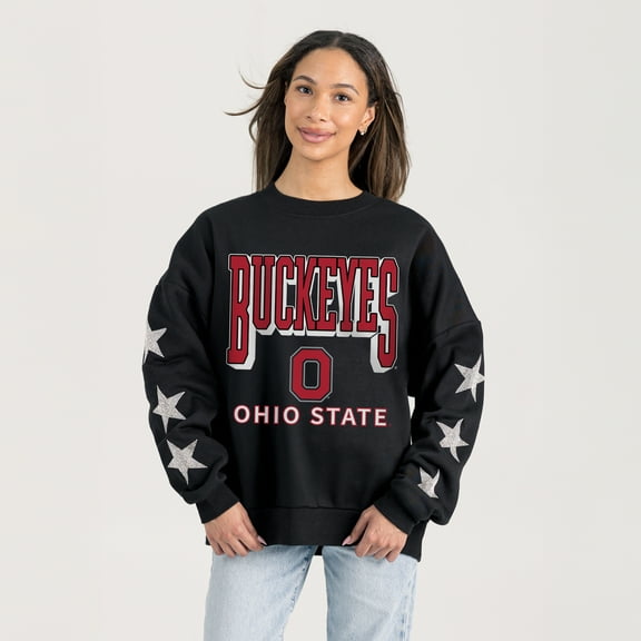 Women's Gameday Couture Black Ohio State Buckeyes Pure Victory Relaxed Rhinestone Pullover Sweatshirt