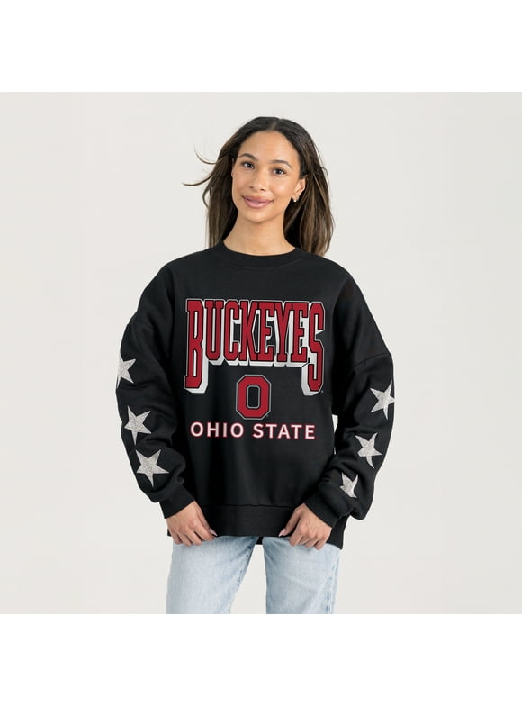 Women's Gameday Couture Black Ohio State Buckeyes Pure Victory Relaxed Rhinestone Pullover Sweatshirt