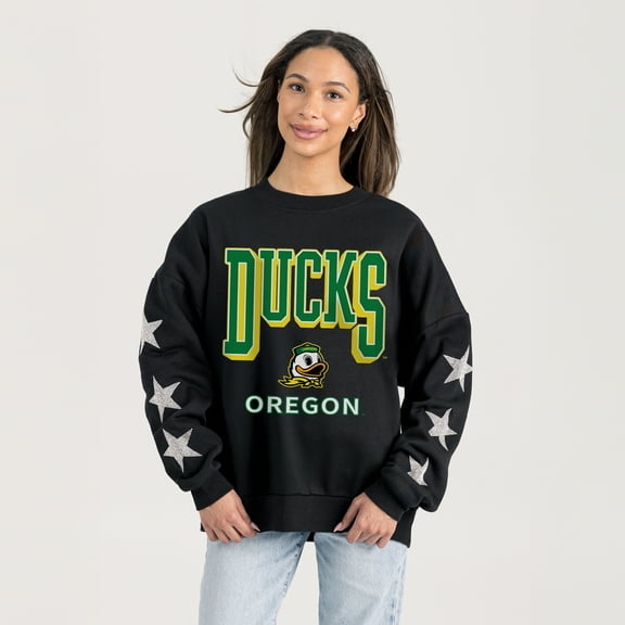 Women's Gameday Couture  Black Oregon Ducks Pure Victory Relaxed Rhinestone Pullover Sweatshirt