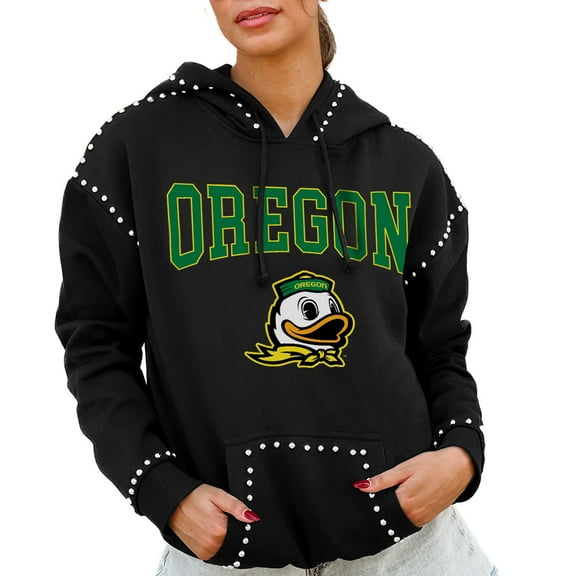 Women's Gameday Couture  Black Oregon Ducks Studded Pullover Hoodie