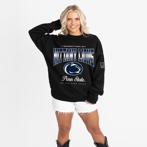 Women's Gameday Couture Black Penn State Nittany Lions Oversized Powerhouse Play Black Label Premium Fleece Sweatshirt