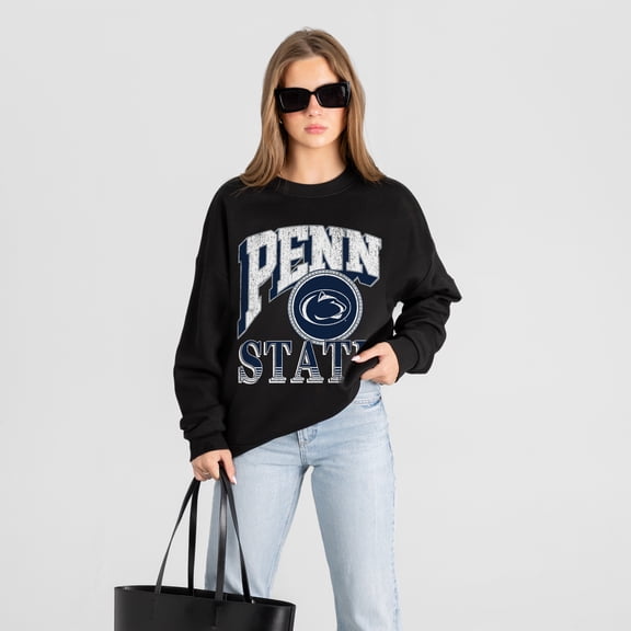 Women's Gameday Couture Black Penn State Nittany Lions Victory Black Label Premium Drop Shoulder Sweatshirt