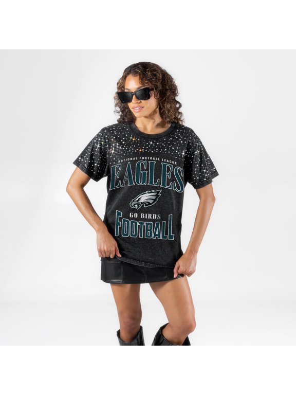 Women's Gameday Couture Black Philadelphia Eagles In the Zone Washed Micro Rhinestone T-Shirt