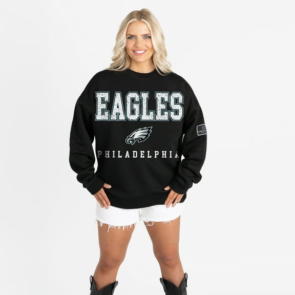 Women's Gameday Couture Black Philadelphia Eagles Oversized Level Up Black Label Premium Fleece Sweatshirt