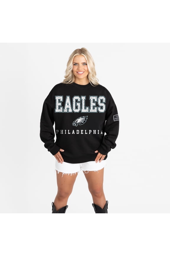 Women's Gameday Couture Black Philadelphia Eagles Oversized Level Up Black Label Premium Fleece Sweatshirt