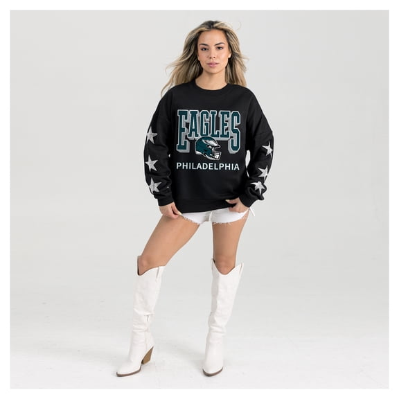 Women's Gameday Couture Black Philadelphia Eagles Pure Victory Rhinestud Star-Sleeve Pullover Sweatshirt