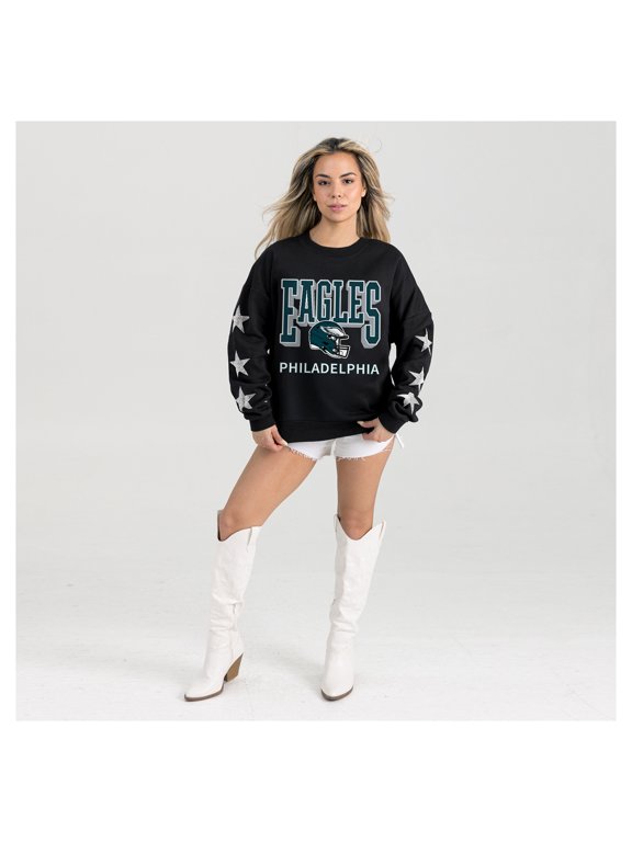 Women's Gameday Couture Black Philadelphia Eagles Pure Victory Rhinestud Star-Sleeve Pullover Sweatshirt
