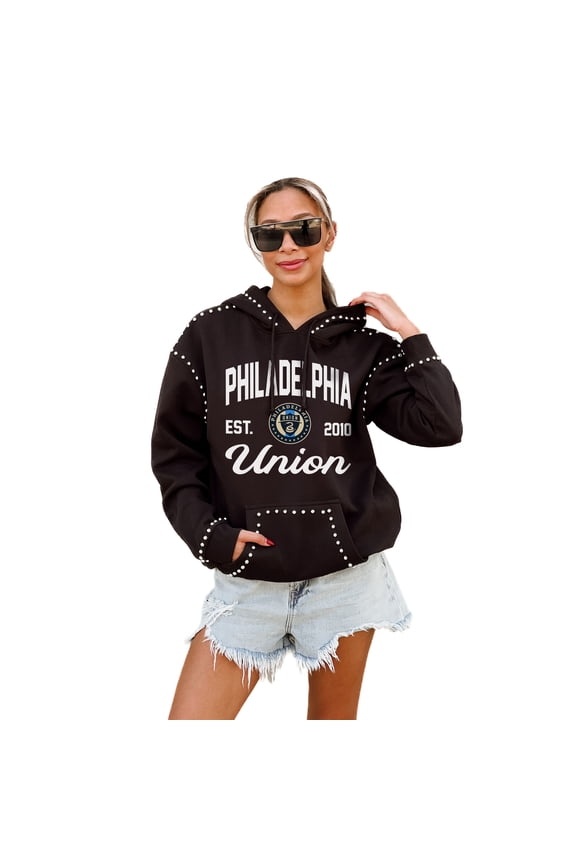 Women's Gameday Couture Black Philadelphia Union Catch the Vibe Studded Pullover Hoodie