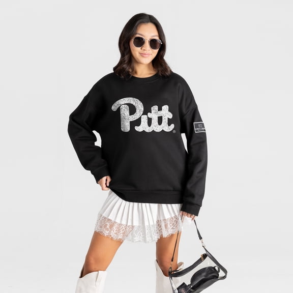 Women's Gameday Couture Black Pitt Panthers Bold Move Black Label Premium Drop Shoulder Sweatshirt
