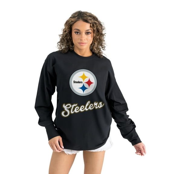 Women's Gameday Couture  Black Pittsburgh Steelers Oversized Long Sleeve T-Shirt