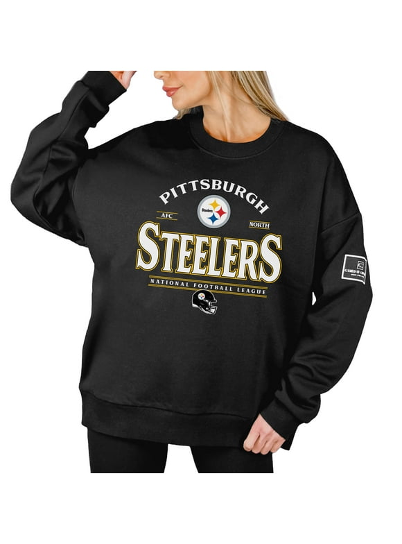 Women's Gameday Couture Black Pittsburgh Steelers Oversized Players Only Black Label Pullover Sweatshirt