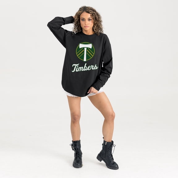 Women's Gameday Couture Black Portland Timbers Oversized Long Sleeve T-Shirt