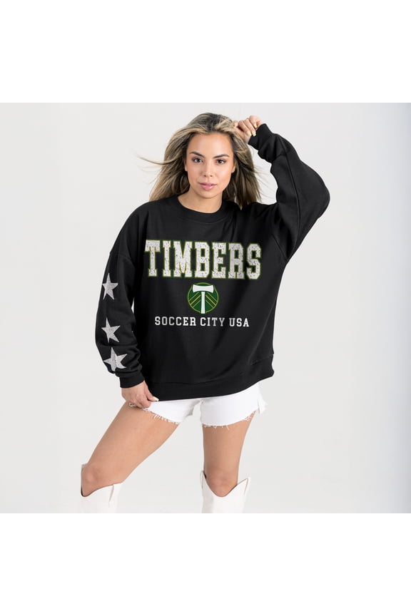 Women's Gameday Couture Black Portland Timbers Velocity Rhinestone Star Sweatshirt
